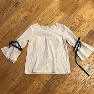 J. CREW white blouse with navy sleeve details